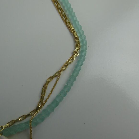 Madewell Fresh Water Pearl Beaded Shell Gold Tone Necklace Set Aqua Mint Teal - Picture 4 of 6